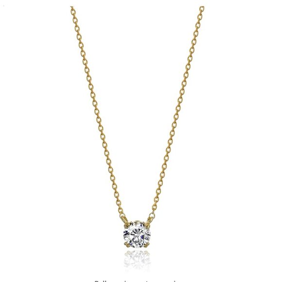 Swarovski Jewelry - Gold-Plated Sterling Silver Round-Cut Swarovski Zirconia Solitaire Necklace
